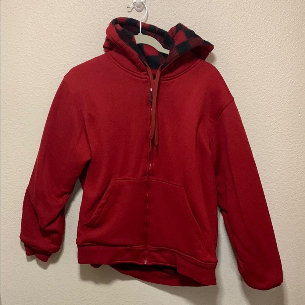 Che Bella Red Checkered Reversible Hooded Jacket